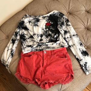 Orange cropped lace shorts